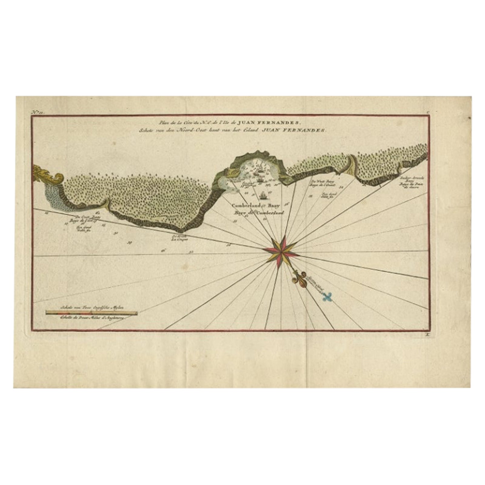 Juan Fernandez Island Map, Antique Chilean Chart circa 1750