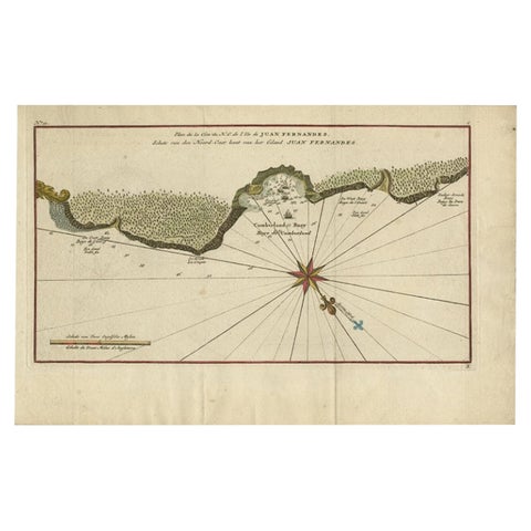 Juan Fernandez Island Map, Antique Chilean Chart circa 1750