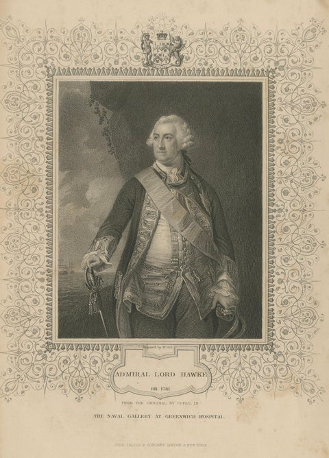 Antique Portrait Admiral Lord Hawke, British Naval Hero Engraving c.1850, close-up 1