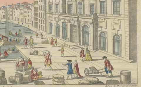 The Port of Marseille, 18th Century Hand-Colored Engraving by Daumont, Paris, close-up 3