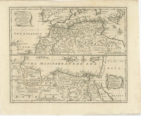 Mediterranean & Barbary Coast, Elegant 18th Century Map by Bowen, c.1747, view 2