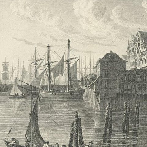 Antique Print of the Port of Hamburg by Wallis, 'c.1880', close-up 2