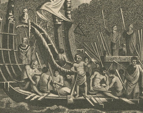 Naval Might of Tahiti: War Canoes Observed by Captain Cook, circa 1817, close-up 3