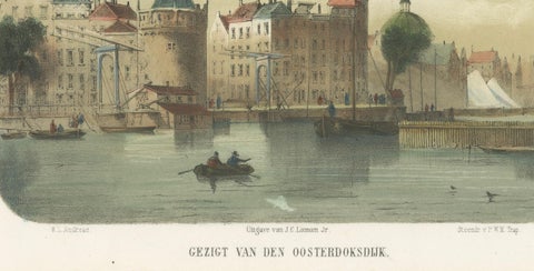 Amsterdam View from the Oosterdok, 19th Century Lithograph with Boats, 1855, close-up 1