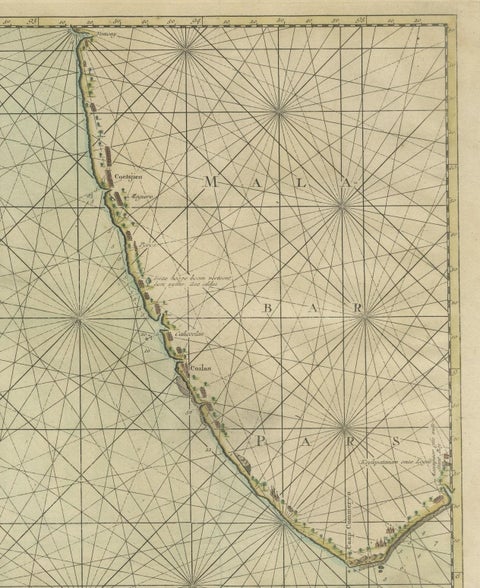 Antique Print of the Malabar Coast of India showing the VOC establishments, 1726, close-up 2