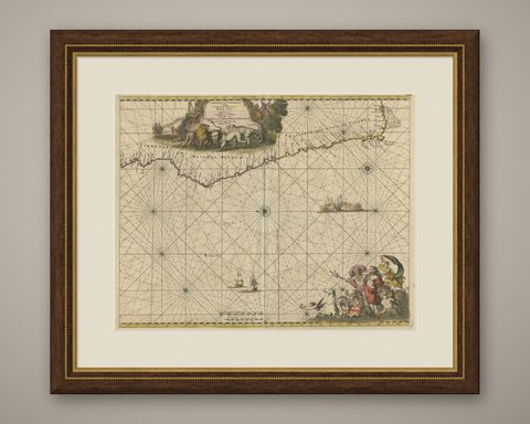 Antique Map of the Coast of Angola Up to Port Elizabeth in South Africa, 1675, shown framed