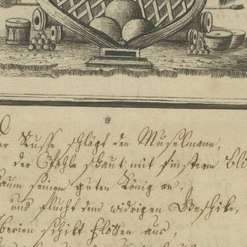 18th-Century German Engraving, Allegory of War, Poem & Naval View, close-up 5