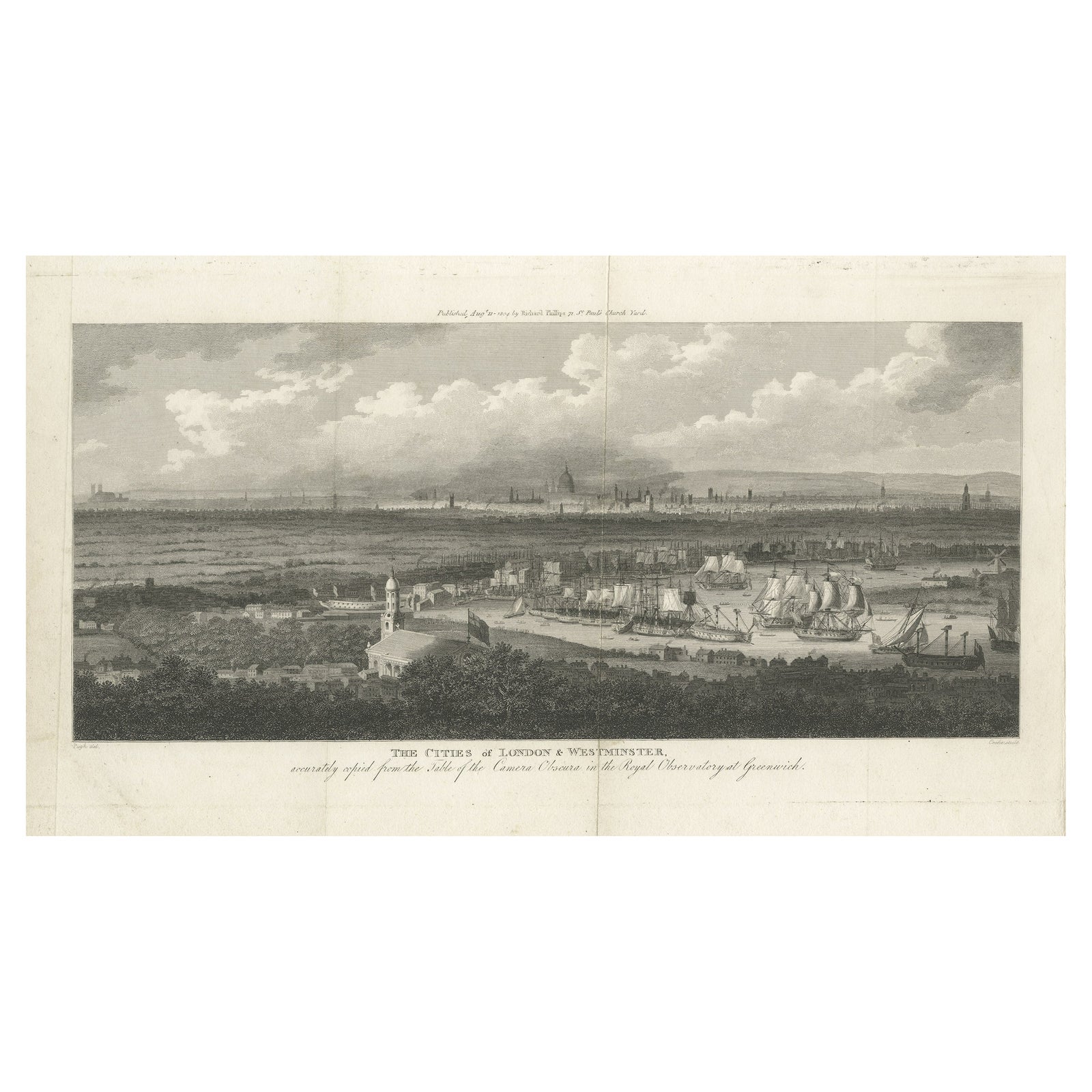 Rare City View of London and Westminster, Showing Many Battles Ships, 1804