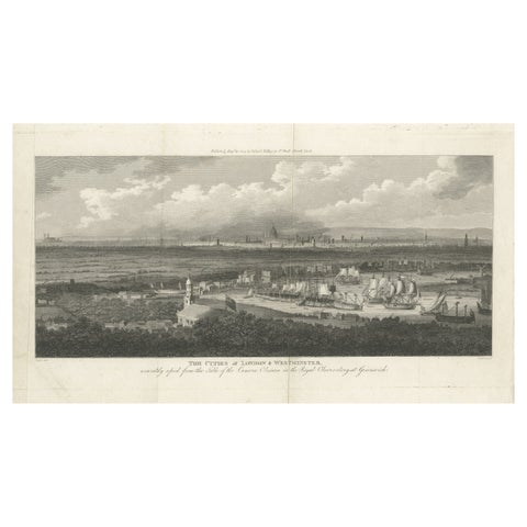 Rare City View of London and Westminster, Showing Many Battles Ships, 1804