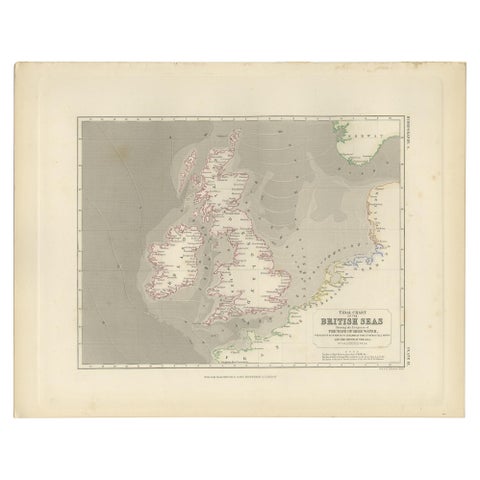 Antique Tidal Chart of the British Seas by Johnston, '1850'