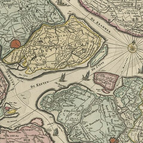 Decorative Antique Sea Chart of Zeeland, a Province of the Netherlands, ca.1730, close-up 1