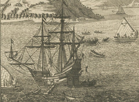 Antique Engraving Cocos Island, Maritime Scene, Manesson Mallet, 1683, close-up 3