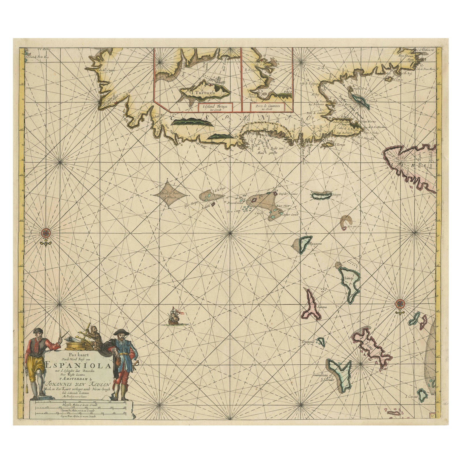 Original Antique Sea Chart, the Northern Part of Hispaniola, Western Cuba, 1684