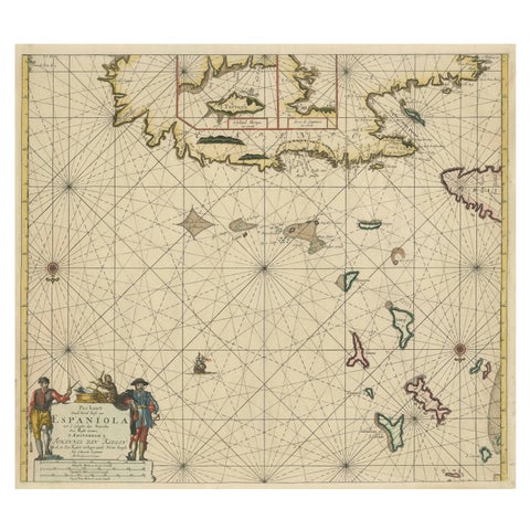 Original Antique Sea Chart, the Northern Part of Hispaniola, Western Cuba, 1684