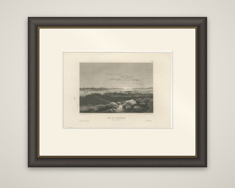 Bay of New York from Hoboken, Antique New York Harbor Engraving, c.1850, shown framed