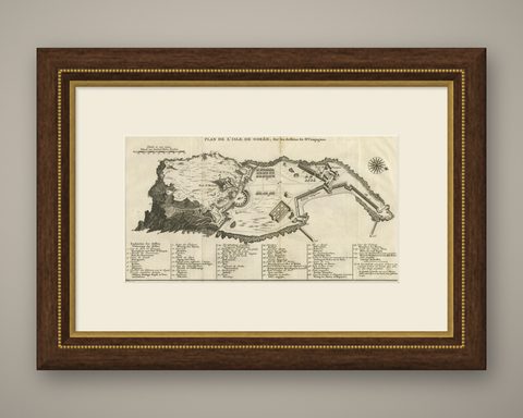 Detailed Map of the Island of Gorée off of the Coast of Dakar, Senegal, 1747, shown framed