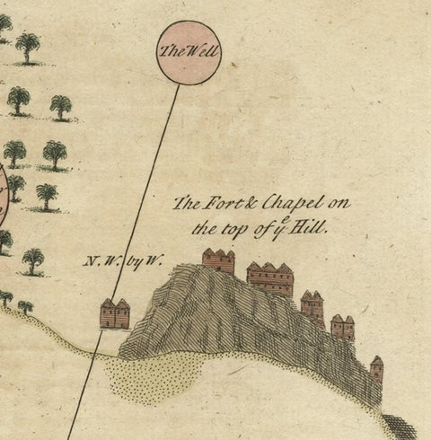 Antique Map of the Harbour of Praia, Santiago Island, Cape Verde, c.1750, close-up 1