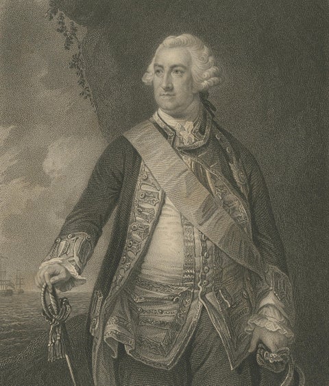 Antique Portrait Admiral Lord Hawke, British Naval Hero Engraving c.1850, close-up 2