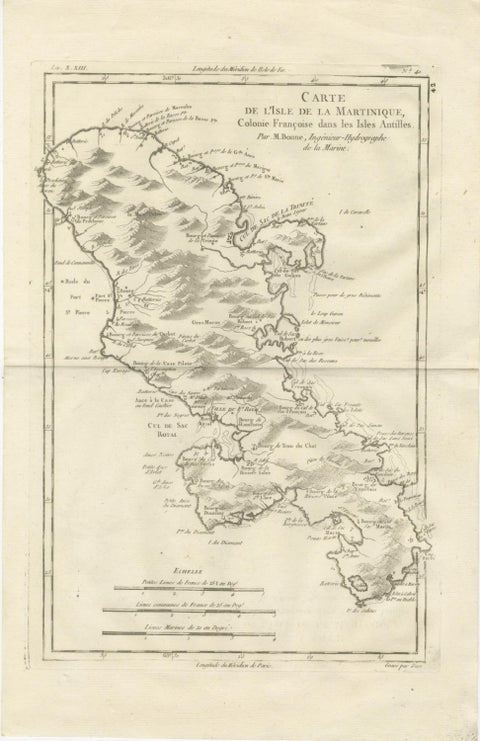 Antique Map Martinique Caribbean Island Chart, Rigobert Bonne French Map, c.1780, view 4