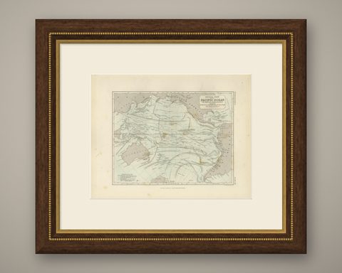 Antique Physical Chart of the Pacific Ocean by Johnston, '1850', shown framed