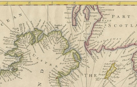 Hand-colored Nautical Chart: St. George's Channel and the Irish Sea, 1744, close-up 1