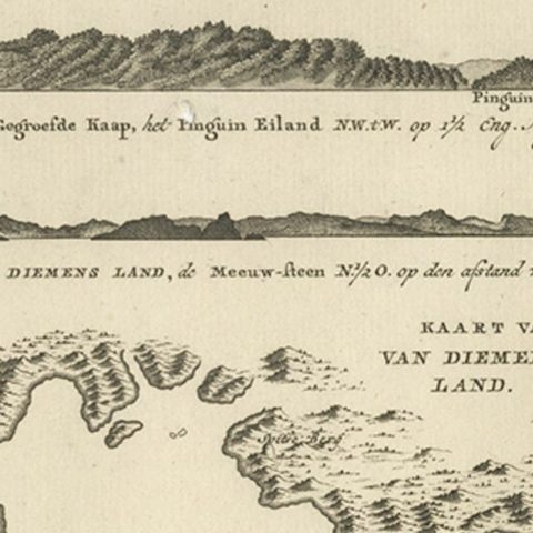 Antique Coastal Views and a Map of Van Diemens Land (Tasmania), Australia, 1803, close-up 2