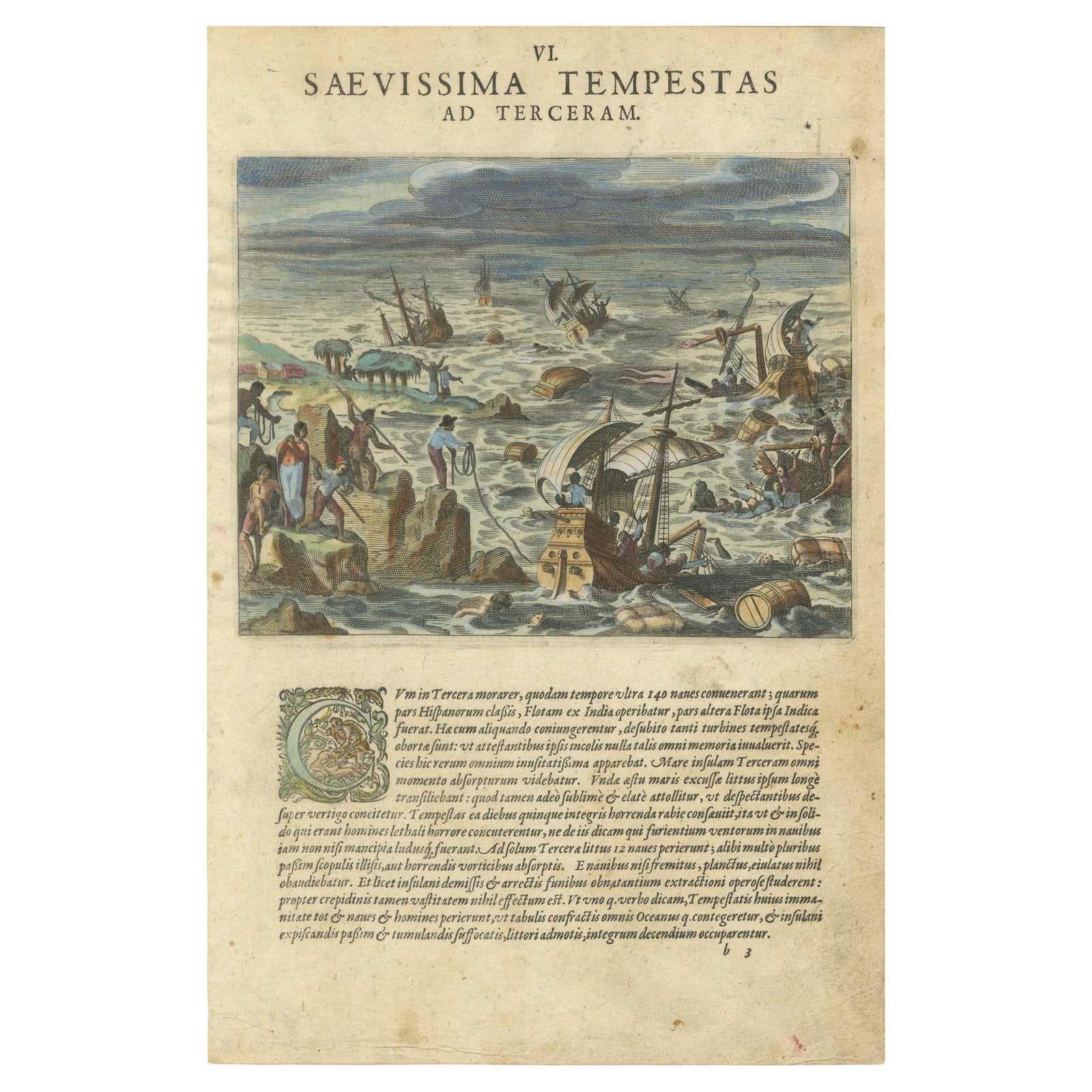 The Fury of the Azores: Shipwreck Disaster at Terceira, Engraved in circa 1610