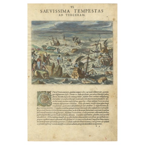 The Fury of the Azores: Shipwreck Disaster at Terceira, Engraved in circa 1610