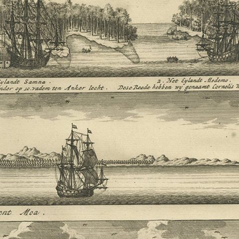 VOC Ships, Native People & Coastal Views of Islands near Papua New Guinea, 1726, close-up 3