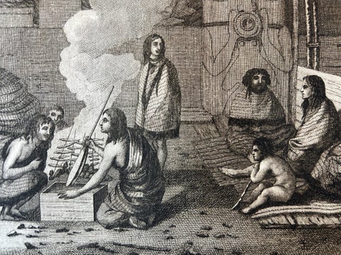 Interior of a Nootka House, Vancouver Island, Cook Voyage Engraving c.1795, view 4
