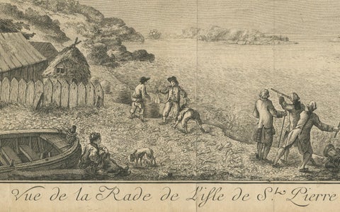 View of the Harbor of St Pierre, Newfoundland, Early French Coastal Engraving, close-up 3