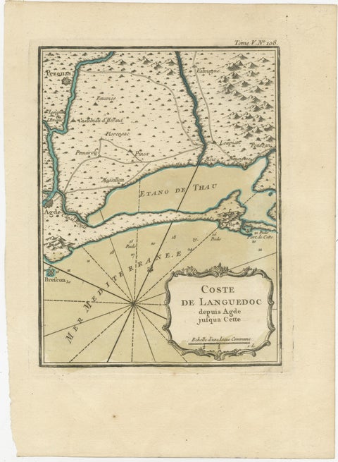 Antique Map of the Languedoc Coast between Agde and Sète 'Cette', France, view 2