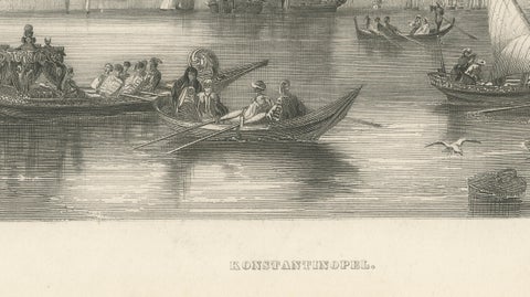 Constantinople Harbor View with Ottoman Boats by Rouargue Frères, c.1860, close-up 3