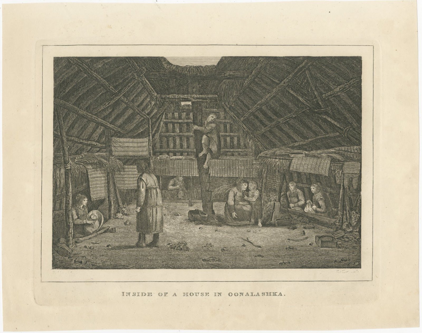 House in Oonalashka, Captain Cook Voyage, after Webber, Engraving, circa 1820
