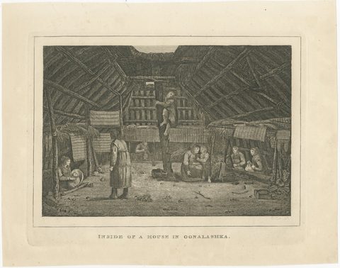 House in Oonalashka, Captain Cook Voyage, after Webber, Engraving, circa 1820