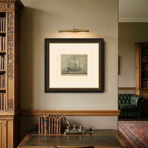 View of a Chinese Junk, Antique Maritime Engraving, Published 1802, shown framed on a wall