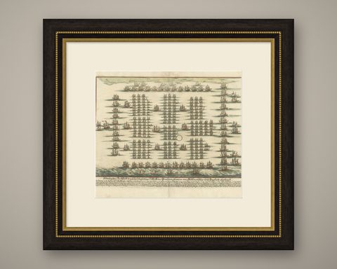 Antique Print of the Fleet of William III of Orange by Merian 'c.1700', shown framed