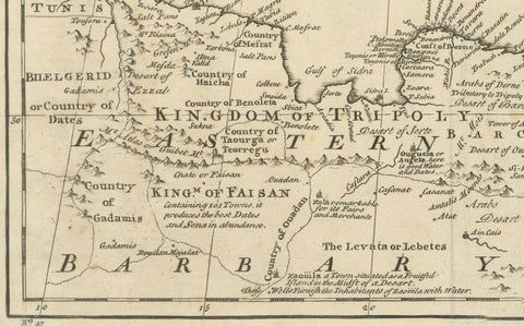 Mediterranean & Barbary Coast, Elegant 18th Century Map by Bowen, c.1747, close-up 2