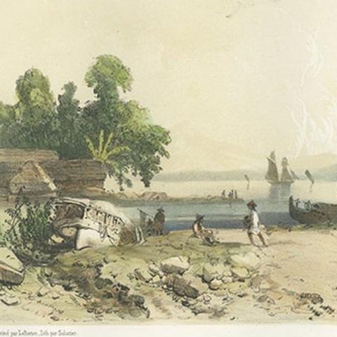 Antique Print of the Port of Ambon by D'Urville, circa 1850, close-up 1
