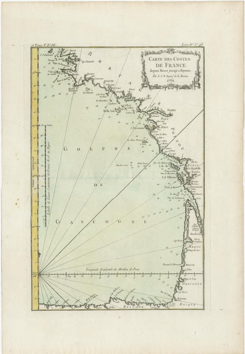 Antique Map of the Coast of France Between Brest and Bayonne, view 2