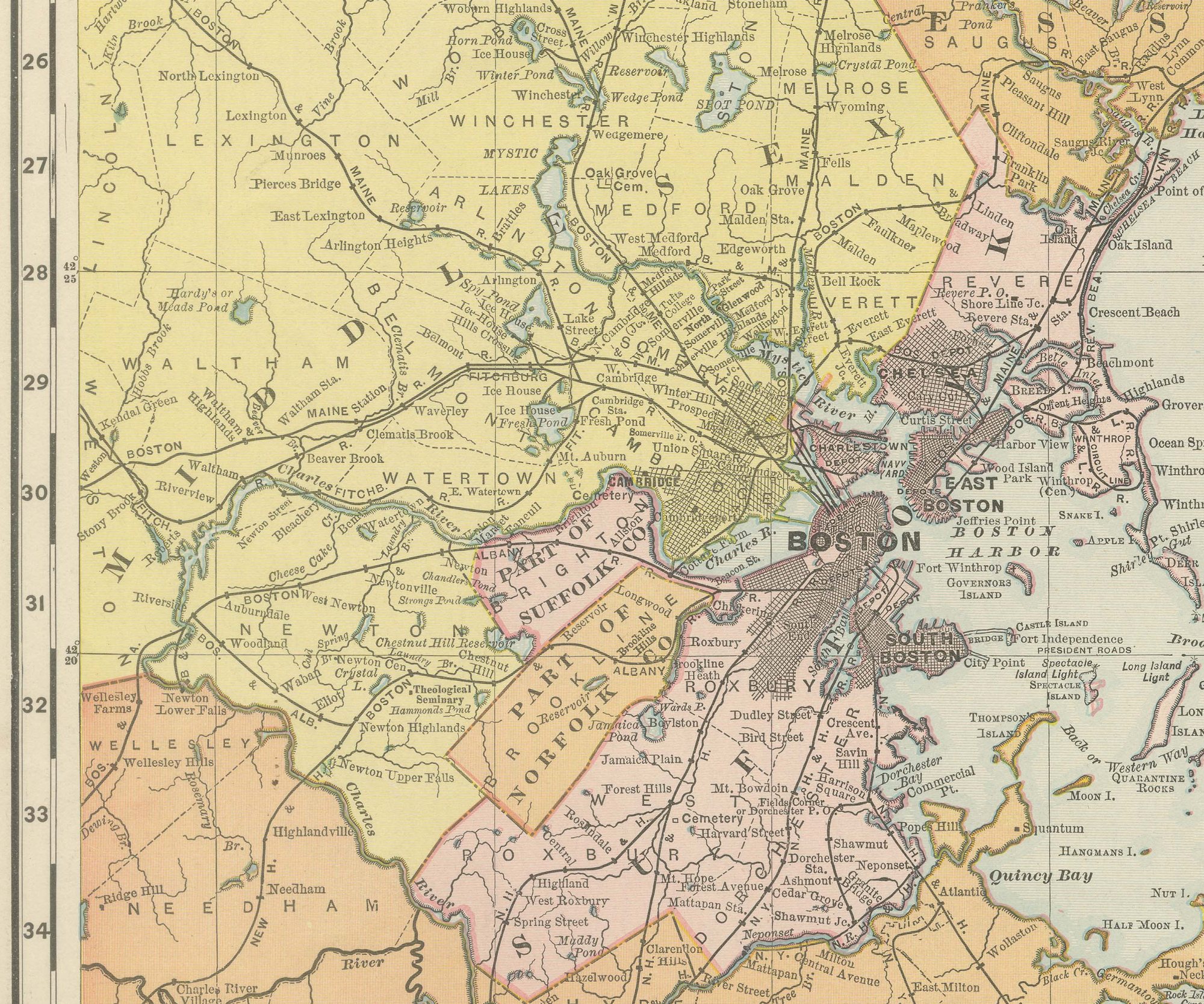 Antique Map of Boston, with Harbor and Environs Inset, Rand McNally, 1899, view 4