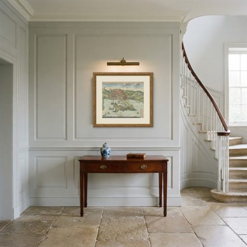 Antique Print of the Port and City of Algiers by Van Keulen, circa 1720, shown framed in a room