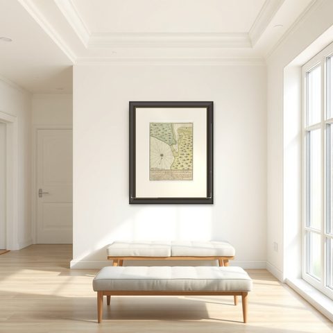 Antique Plan of Plan of St. Julian's Harbour on the Coast of Patagonia, shown framed in a room