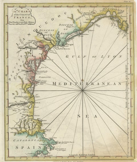 Antique Map of the Coast of Southern France, 1793, view 3
