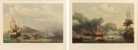 Naval Battle Lithographs in Frame– Etna and Palermo Engagements of 1676, Schotel, view 7