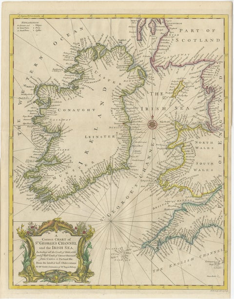 Hand-colored Nautical Chart: St. George's Channel and the Irish Sea, 1744, view 2
