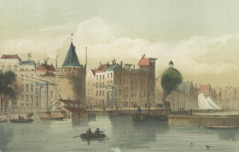 Amsterdam View from the Oosterdok, 19th Century Lithograph with Boats, 1855, close-up 3