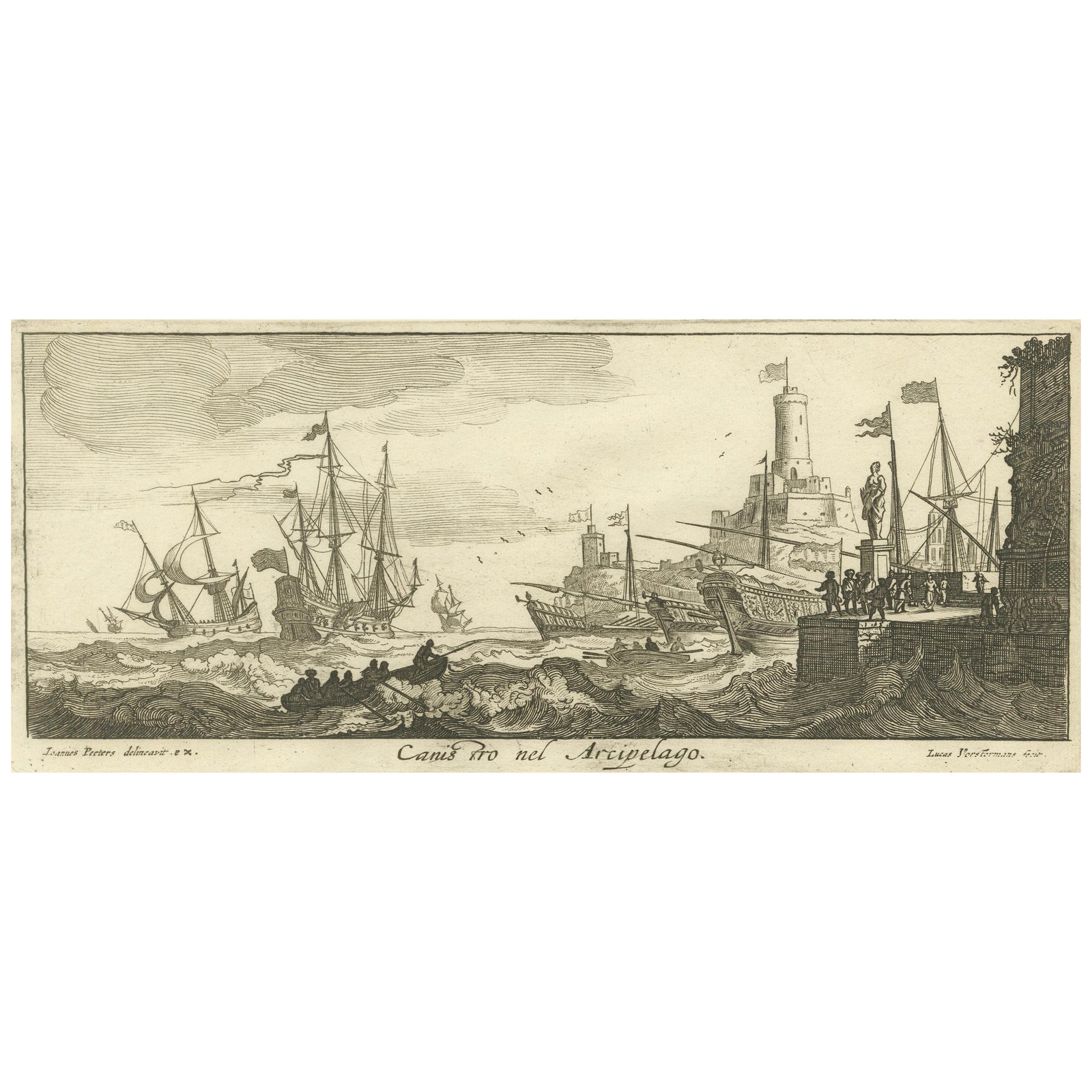Maritime Scene in the Aegean Archipelago with Fortifications & Ships, circa 1680