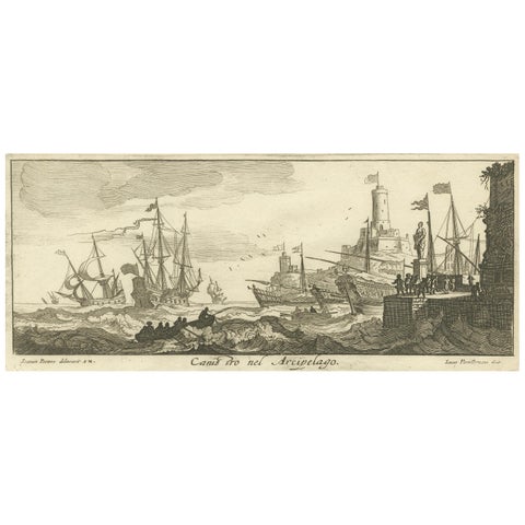 Maritime Scene in the Aegean Archipelago with Fortifications & Ships, circa 1680