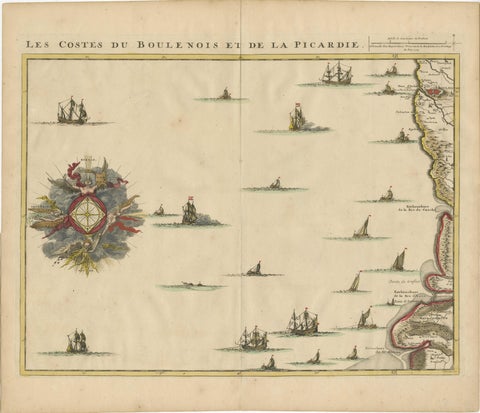 Antique Map of the French Coast at Boulogne and Picardy, view 2